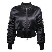 Blouson Bomber Léger en Satin pour Femme, Zippé, Col Montant, Court, Sans Manches, Coupe-Vent, Style Aviateur, Logo Personnalisé pour Automne Hiver