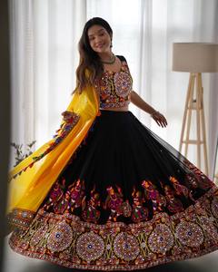 TENNYC Choli pour femme en faux georgette, avec broderie à points de chaînette, miroir original, réversible, infroissable, séchage rapide, longueur cheville, pour soirée - Product Image 2