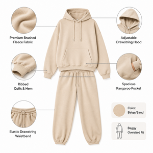 Ensemble survêtement personnalisé pour femme : sweat à capuche ample et pantalon de jogging en molleton de coton premium – Fabricant en marque blanche - Product Image 6