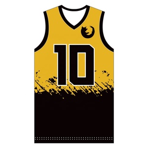 Ensemble de maillots de basket-ball sublimés personnalisés Jaune Noir Col en V Sans manches Séchage rapide Vêtements de sport pour adultes - Product Image 2
