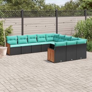 Set Divano da Esterno 11 Pezzi in Polyrattan Nero con Cuscini - Elegante Collezione Arredamento da Giardino - Product Image 1