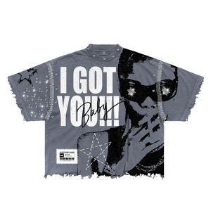 T-shirt streetwear oversize pour homme, imprimé « I Got You Baby », ourlet déchiré, manches courtes, jersey en coton, col rond, t-shirt graphique - Product Image 3