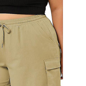 Shorts Cargo de Cintura Alta para Mujer, Color Sólido, Lona, Cordón Ajustable, Corte Holgado, Diseño Casual con Bolsillos, Tejido Transpirable - Product Image 3