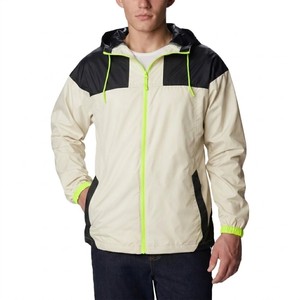 Hot Trend <b>Men</b> Contrast Panel Hooded Windbreaker <b>Jacket</b> Neon Zip Lightweight Windproof Breathable Outdoor <b>Running</b> Casual Style - Product Image 1