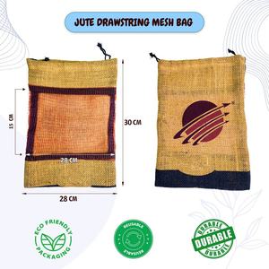 Bolsa de malla de yute con cordón, 30*28 cm, bolsa reutilizable para almacenamiento de compras, soporta hasta 3 kg para transportar frutas y verduras frescas - Product Image 2