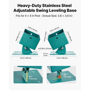 Heavy Duty 4-Pack <b>Swing</b> Set Brackets Leveling Hardware for 4x4 Posts (Actual 3.6 X 3.6 In) 45 & 60 Degree <b>Swing</b> Sets - Product Image 2
