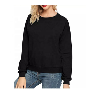 Sudadera Blanca de Manga Larga para Mujer, Cuello Redondo, 100% Algodón, Tejido de Punto, Color Sólido, Estilo Casual para Otoño - Product Image 2