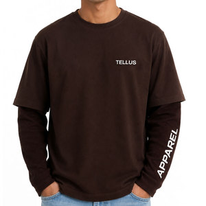 Camiseta para hombre de algodón, manga larga, color sólido, ropa masculina, manga completa - Product Image 1