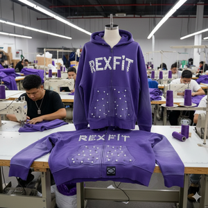 Sudaderas con capucha personalizadas de felpa francesa 100% algodón de alto gramaje, con lavado ácido, serigrafía, pedrería, corte y costura, unisex, con cremallera. - Product Image 6