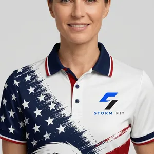 Camiseta Polo Personalizada de Secado Rápido para Mujer, con Estampado de la Bandera Americana, Deportiva, de Manga Corta y Corte Regular - Product Image 4