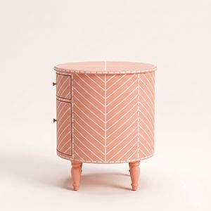 Table de chevet en os incrusté rose, meuble de salon et de chambre à coucher, provenance Inde - Product Image 4