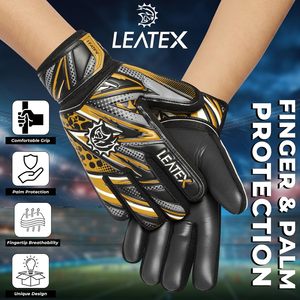 Gants de gardien de but de football noirs, gants de gardien de but à doigts entiers, antidérapants, avec sangle de poignet réglable pour l'entraînement - Product Image 3