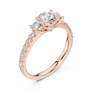 Anillo de Plata de Ley Chapado en Oro Rosa con Pavé, Anillo de Compromiso con Tres Piedras de Diamante Moissanita Redondo, Regalo para Ella - Product Image 3