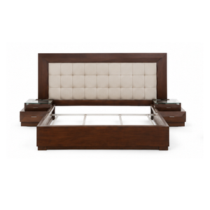 Modern Solid Teak Wood <b>Bed</b> <b>Frame</b> with Upholstered Headboard Bedroom Furniture Custom King <b>Queen</b> <b>Size</b> - Product Image 3