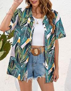 Conception personnalisée chemise hawaïenne vêtements de plage pour les femmes été à manches courtes chemise chemisier femmes hauts pour les vacances chemises hawaïennes - Product Image 1