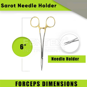 Porte-aiguilles/porte-sutures manuel en acier inoxydable TC Sarot de qualité supérieure, inserts en carbure de tungstène, anneaux dorés, certifié CE Classe I - Product Image 4