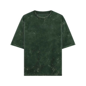 Camiseta Oversize de Algodón Lavado para Hombre, Manga Corta, Cuello Redondo, Verde Liso, Estilo Casual, Tejido de Punto Jersey, Ajuste Holgado - Product Image 1