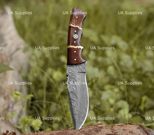 Cuchillo de Caza de Hoja Fija de Acero de Damasco con Mango de Madera, Punta Clip, Filo Recto, Grado Industrial, Supervivencia al Aire Libre, 8 Pulgadas de Longitud Total - Product Image 5