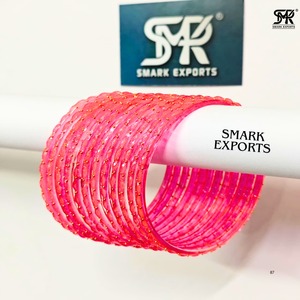 Trendy Hot Pink Glass <b>Bangles</b> Set Gold Beaded <b>Indian</b> Traditional Chudi Bridal Jewelry Stylish Women Fashion Bracelet - Product Image 3