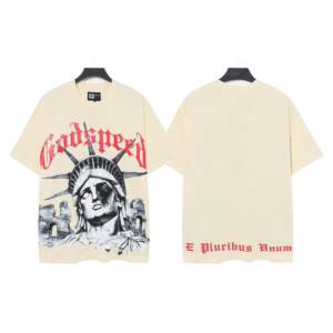 Godspeed Men's Oversized T-Shirt Short Sleeve O-Neck Cotton Jersey Skull Pattern Street Style Print Front <b>Logo</b> - Product Image 5