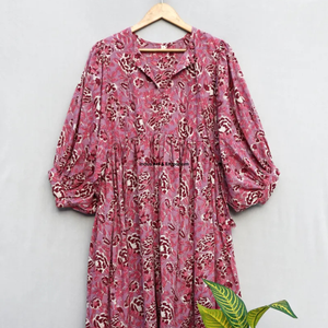 Beautiful floral Cotton Block Printed dress Dress For Casual wear Hand Block Printed Dress - Product Image 2