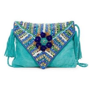 Women's Beaded Envelope <b>Clutch</b> <b>Bag</b> Elegant <b>Green</b> Peacock Feather Pattern Purse for Party - Product Image 3