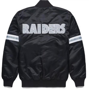 Veste universitaire en satin noir personnalisée pour hommes, broderie de logo blanc, veste bomber, vente en gros, uniforme de baseball, vêtements de sport - Product Image 3