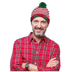Lindo gorro de elfo a rayas rojas y blancas con pompones verdes y visera triangular, gorro de invierno - Product Image 5