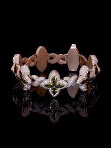 Green Peridot Clover Bracelet Wholesale VVS Moissanite 925 <b>Silver</b> 10K 14K Rose Gold <b>Men</b> Luxury With Emerald Accents Round cut - Product Image 4