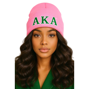 AKA Pink Beanie Embroidered Knit <b>Hat</b> <b>Warm</b> Winter Cap Stylish Streetwear Fashion Accessory Comfortable Fit - Product Image 1
