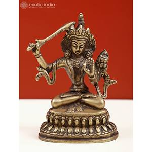 Exótica escultura india de latón de 4 pulgadas de la divinidad budista tibetana Manjushri, hecha a mano en India, modelo ZDZ856 - Product Image 4
