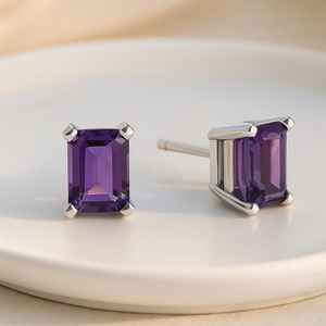 Pendientes de Plata de Ley 925 con Rodio y Baño de Oro de 14K, Amatista Tallada en Esmeralda, Joyería Hecha a Mano, Regalo para Mujer, Fiesta - Product Image 5