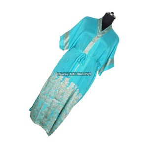 KL001 Beautiful Vintage Blended Poly Silk Sari Kimono Long <b>Robe</b> Double Pocket Nightgown <b>Women</b> Winter Quick <b>Dry</b> - Product Image 3