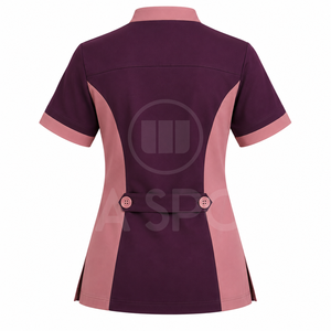 Ensemble de blouses et pantalons tissés bicolores pour femmes, haut d'infirmière à manches courtes et pantalon, uniforme d'hôpital personnalisé - Product Image 3
