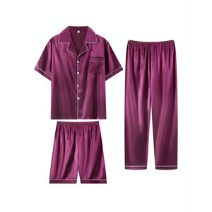 Pijamas de Color Sólido, con Camisa de Manga Corta Azul Oscuro y Pantalones Largos Holgados y Shorts - Product Image 5