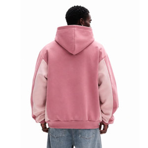 <b>Pink</b> Color Blocking Hooded Sweatshirt With Rhinestone Details Oversized Fit Unisex Casual Fleece Autumn Wear Hoodies - Product Image 4