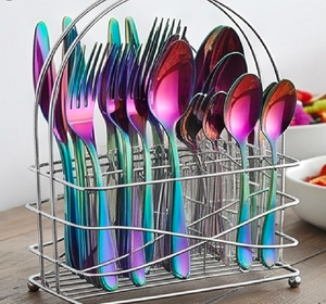Ensemble de couverts en acier inoxydable avec revêtement arc-en-ciel, 4 pièces (fourchette, couteau, cuillère, cuillère à café), finition poli miroir haute brillance, vaisselle élégante pour les fêtes - Product Image 5