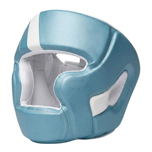 Casque de boxe en cuir PU bleu avec accents blancs, casque de sport protecteur pour la protection de la tête, taille universelle unisexe - Product Image 1