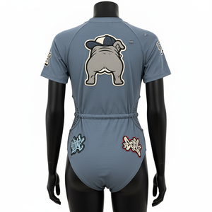 Traje de baño de una pieza para mujer, 200 GSM, poliéster y spandex, tela elástica premium, panel de malla azul, traje de baño con logo personalizado. - Product Image 6