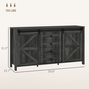 Distressed Dark Gray 60-Inch Farmhouse Buffet Cabinet for Villa/ Home <b>Sideboard</b> Sliding Barn Doors Drawers Adjustable Shelves - Product Image 3