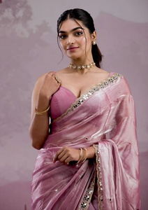 Salwar Kameez en soie organza pure, travail de fils, zari, paillettes, style indien moderne, pièce de chemisier longue pour femmes, toutes saisons, mariages - Product Image 2