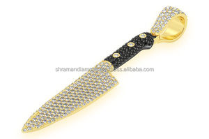 เครื่องประดับแฟชั่นสุดพิเศษ 2.3 กะรัต และ 16 กรัม ทอง 14K มีดทำครัวด้ามดำสั่งทำพิเศษ จี้เพชรโมอิสซาไนต์ - Product Image 2