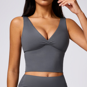 Ropa Deportiva Aoyema al por Mayor Personalizada para Mujer, Nuevo Estilo, Top Corto Ajustado de Moda, Suave, para Fitness, Yoga, Color Sólido, Elástico - Product Image 4