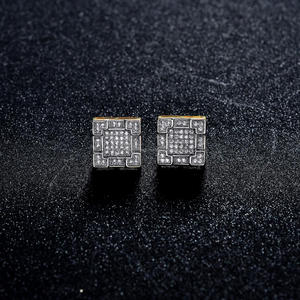 Boucles d'oreilles carrées en moissanite et diamant, en argent sterling 925, motif géométrique, bijoux pour femmes, cadeau haut de gamme - Product Image 1