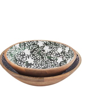 Handmade Serving Bowl <b>Sticker</b> Enamel Printed Acacia Wood Fruit & Salad Wooden Bowl For Hotel & Restaurant Wholesale Bowl - Product Image 5