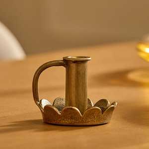 Cylinder Glass Candle <b>Holder</b> with <b>Brass</b> Scalloped Base for Home Decoration - Product Image 3