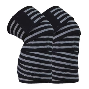 Wholesale Knee Pads Knitted <b>Black</b> Gray Striped Breathable Hook Loop Closure Unisex All Seasons Protection - Product Image 3