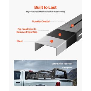 Portapacchi Regolabile per Cassone Camion Fuoristrada, Larghezza 54.3-68.3 Pollici, Accessori per il Controllo del Carico con Capacità di Carico Statico di 900 Libbre - Product Image 5