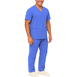 Ensemble de blouses médicales pour hommes, haut noir à col en V avec pantalon à poches, uniforme d'hôpital en tissu extensible coton-polyester, détection d'aiguilles - Product Image 2