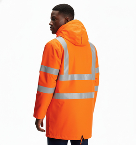 Chaqueta de Seguridad Reflectante Naranja de Alta Visibilidad para Hombre con Capucha y Bolsillos, Uniforme de Trabajo para Adultos - Product Image 5